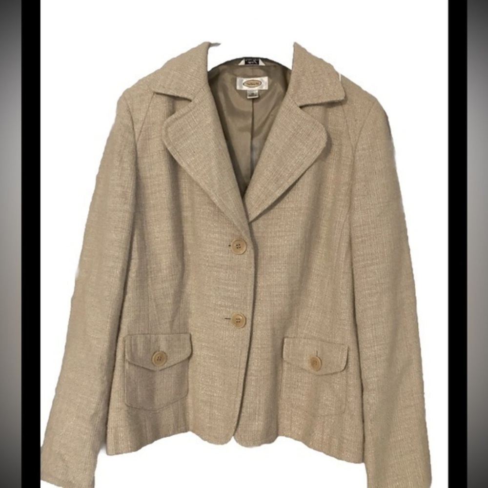 TALBOTS Blazer Sz 12 Italian Fabric Beige Textured 2-Button Lined